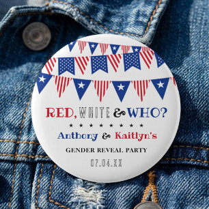 Badge Rond 5 Cm Rouge, Blanc & Qui ? 4 juillet Parti de la révélat