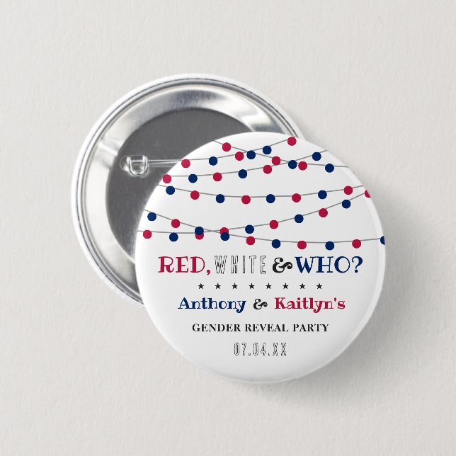 Badge Rond 5 Cm Rouge, Blanc & Qui ? 4 juillet Parti de la révélat (Devant & derrière)