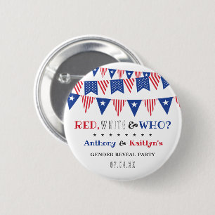 Badge Rond 5 Cm Rouge, Blanc & Qui ? 4 juillet Parti de la révélat