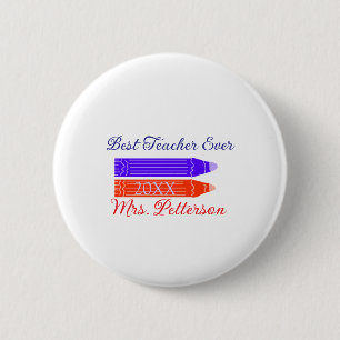 Badge Rond 5 Cm Rouge bleu crayons meilleur enseignant jamais ajou