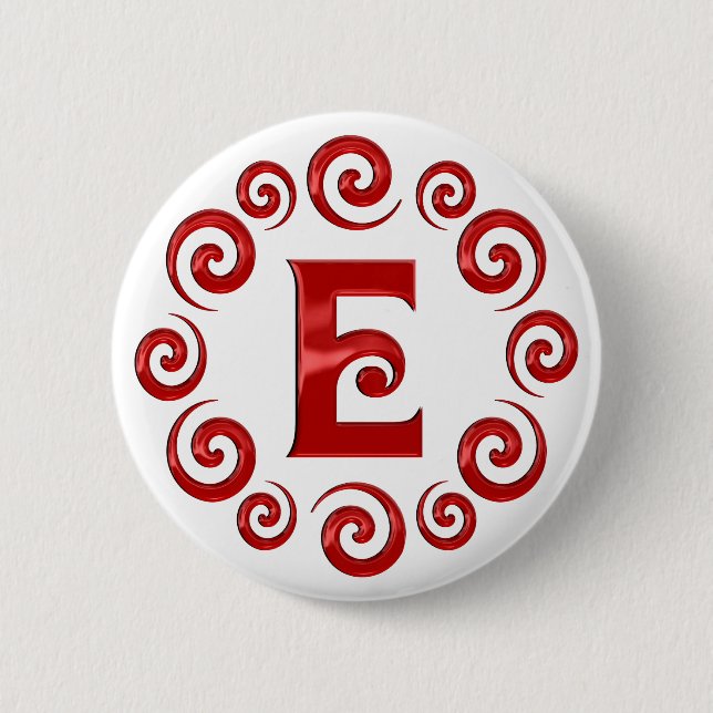 Badge Rond 5 Cm Rouge de la lettre E de monogramme (Devant)