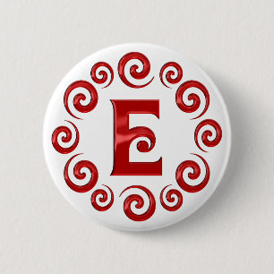 Badge Rond 5 Cm Rouge de la lettre E de monogramme