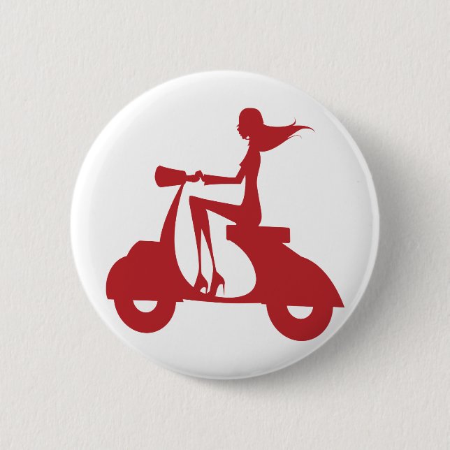 Badge Rond 5 Cm Rouge de scooter de fille (Devant)
