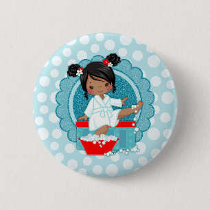 Badge Rond 5 Cm Rouge de turquoise de bulles de fille de spa