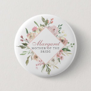 Badge Rond 5 Cm Rouge Élégant Fleurs de Mariée de la Mère