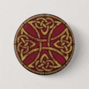 Badge Rond 5 Cm Rouge et noeud de Celtic d'or