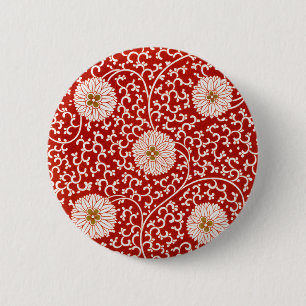 Badge Rond 5 Cm Rouge Floral Vibrant Ornate Classé Motif