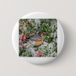Badge Rond 5 Cm Rouge-gorge à Noël