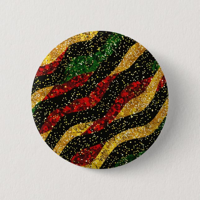 Badge Rond 5 Cm Rouge Jaune Noir Vagues de Parties scintillant fes (Devant)