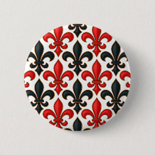 Badge Rond 5 Cm Rouge noir baroque Fleur de lis Motif Design