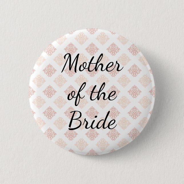Badge Rond 5 Cm Rouge Pêche Damassé Mère de la Mariée (Devant)