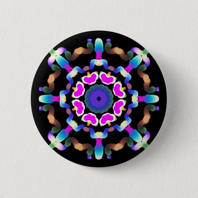 Badge Rond 5 Cm *~* Rouge rose Mandala sur Noir (Devant)