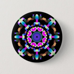 Badge Rond 5 Cm *~* Rouge rose Mandala sur Noir