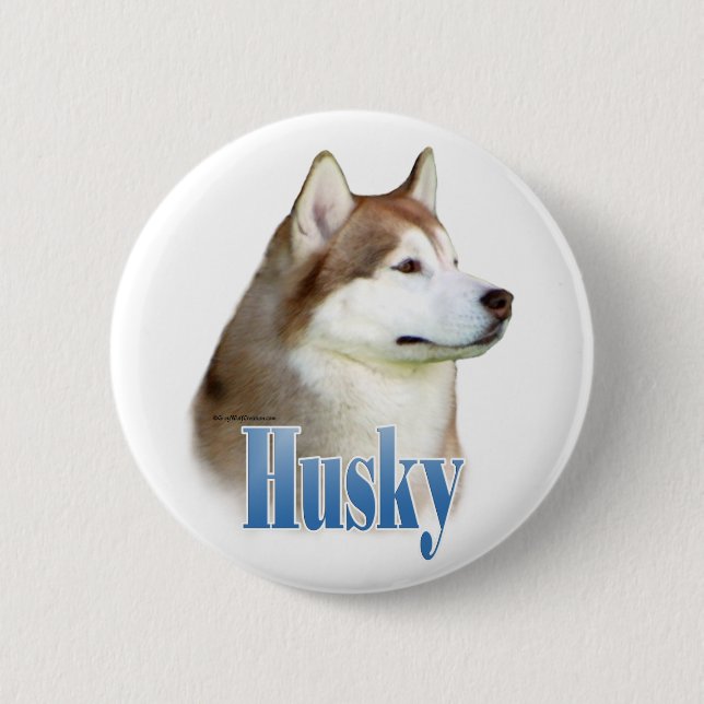 Badge Rond 5 Cm Rouge Sibérien Husky Nom - Bouton (Devant)
