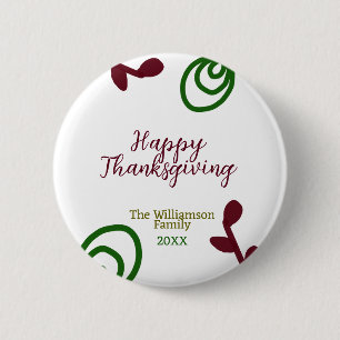Badge Rond 5 Cm Rouge vert joyeux Thanksgiving floral feuille auto