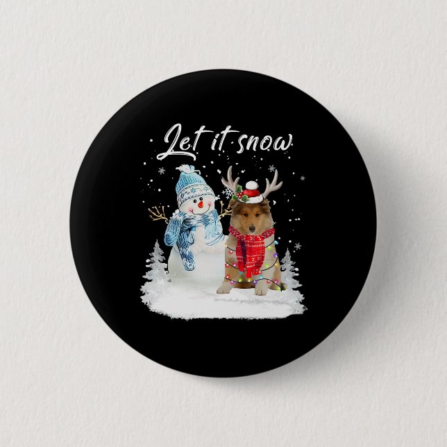 Badge Rond 5 Cm Rough Collie Père Noël Chien Noël Snowman Xmas Paj (Devant)