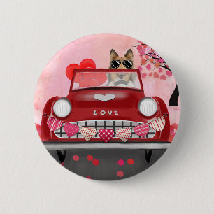 Badge Rond 5 Cm Rough Collie voiture chien avec les coeurs Valenti