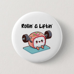Badge Rond 5 Cm Rouleau de Sushi qui Soulève des Poids