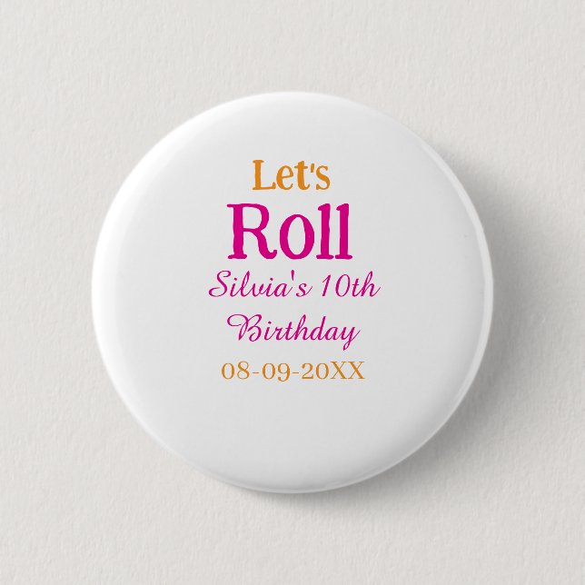 Badge Rond 5 Cm Roulons heureux 10e anniversaire ajouter nom retro (Devant)