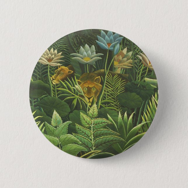 Badge Rond 5 Cm Rousseau Tropical Jungle Lion Peinture (Devant)