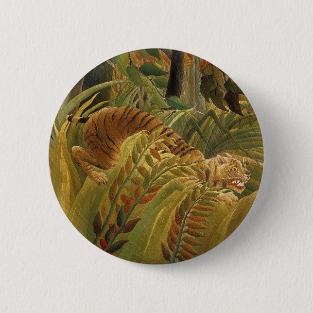 Badge Rond 5 Cm Roussequ Jungle Tropical Tiger Art (Devant)