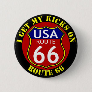 Badge Rond 5 Cm Route 66 États-Unis J'obtiens mes coups de pied s
