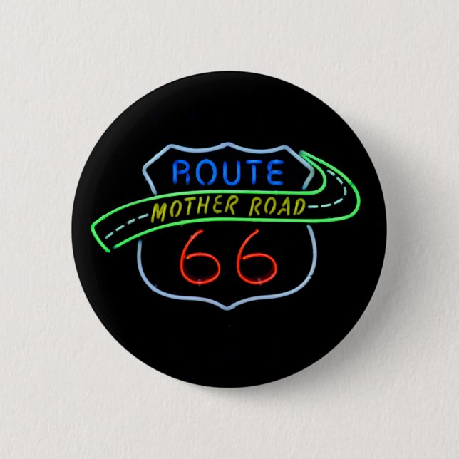 Badge Rond 5 Cm Route 66, Route Mère, Panneau néon (Devant)