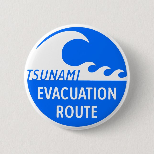 Badge Rond 5 Cm Route d'évacuation du tsunami (Devant)