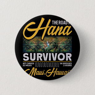 Badge Rond 5 Cm Route vers Hana Survivant Palme Courbe Maui Hawaii