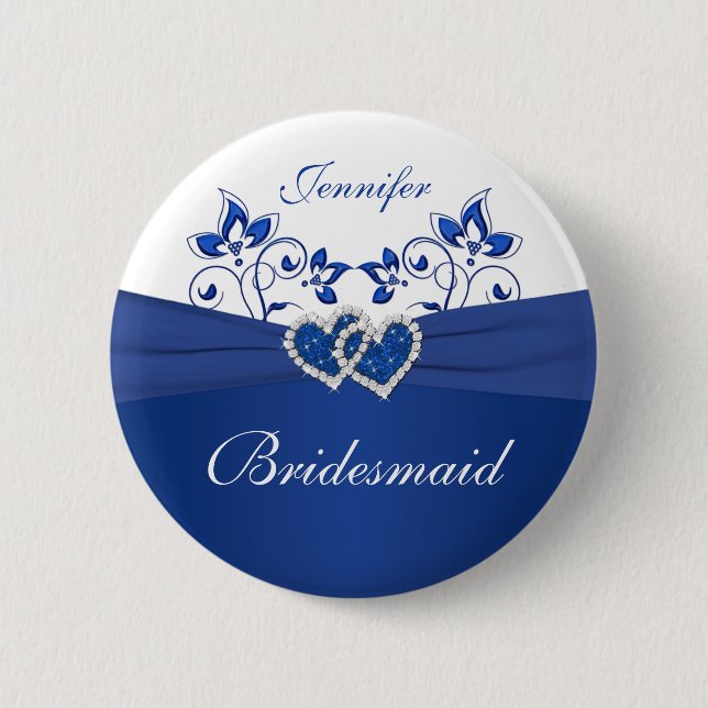 Badge Rond 5 Cm Royal Blue, Blanc Floral Épingle de servante (Devant)