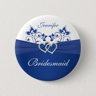 Badge Rond 5 Cm Royal Blue, Blanc Floral Épingle de servante