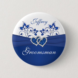 Badge Rond 5 Cm Royal Blue, Blanc Floral Groomsman Pin