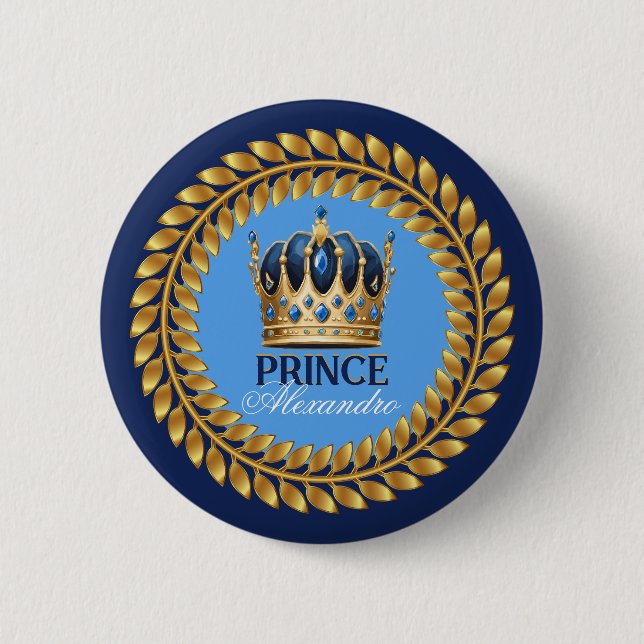 Badge Rond 5 Cm Royal Blue Gold Prince Baby shower/Anniversaire (Devant)