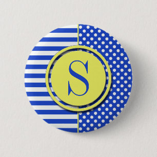 Badge Rond 5 Cm Royal Blue Pois et stries-Monogram STaylor