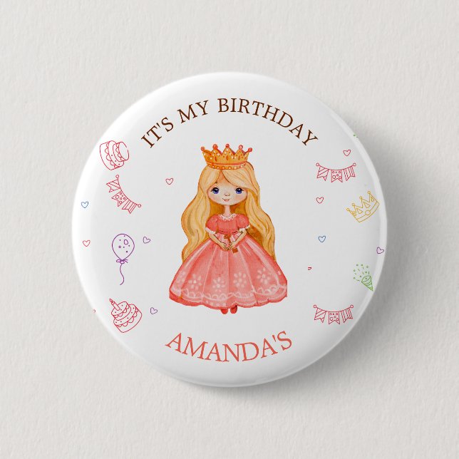 Badge Rond 5 Cm Royals Princess Three Birthday Party Buttes (Devant)