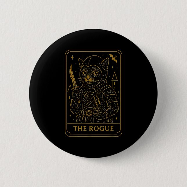 Badge Rond 5 Cm Rpg Gamer Rogue D20 Dice Nerdy Geek Chat Hommes Fe (Devant)