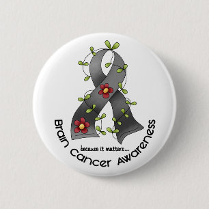 Badge Rond 5 Cm RUBAN 1 de FLEUR de cancer du cerveau