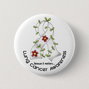 Badge Rond 5 Cm RUBAN 1 de FLEUR de conscience de cancer de poumon