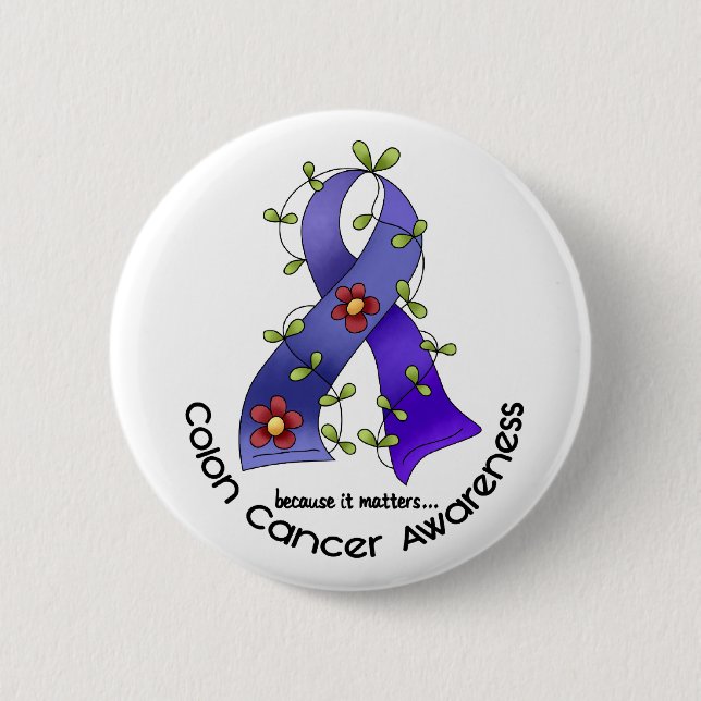 Badge Rond 5 Cm RUBAN 1 de FLEUR de conscience de cancer du colon (Devant)