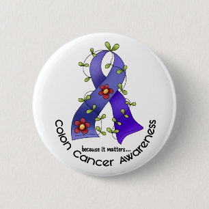 Badge Rond 5 Cm RUBAN 1 de FLEUR de conscience de cancer du colon