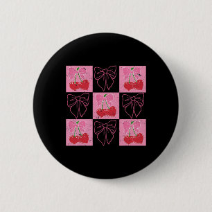 Badge Rond 5 Cm Ruban à nœud coquette cerise à carreaux rose Saint