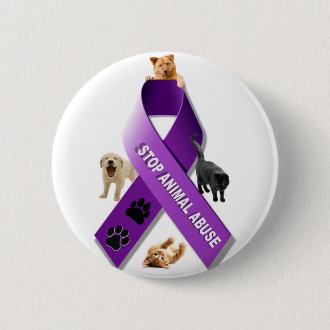 Badge Rond 5 Cm Ruban animal de conscience d'abus (Devant)