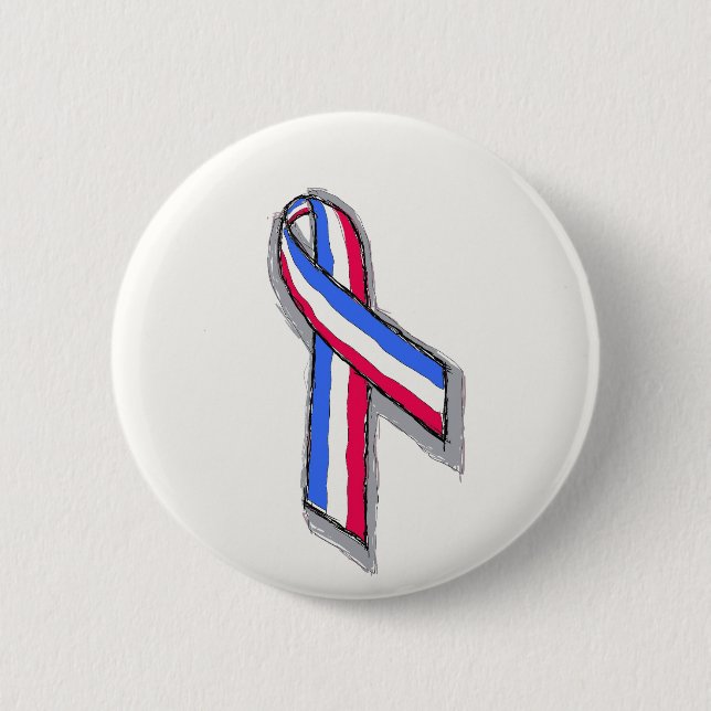 Badge Rond 5 Cm Ruban blanc et bleu rouge (Devant)