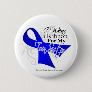 Badge Rond 5 Cm Ruban bleu de soeur jumelle - cancer du colon