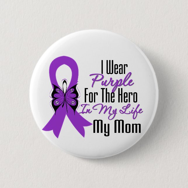 Badge Rond 5 Cm Ruban cancer pancréatique Mon héros Ma maman (Devant)