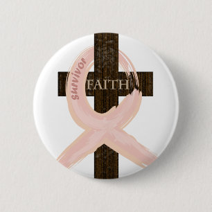 Badge Rond 5 Cm Ruban-Croix de rose de survivant de cancer du sein