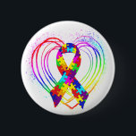 Badge Rond 5 Cm Ruban d'autisme sur le coeur :<br><div class="desc">Combinaison unique d'un ruban de coeur de spectre et de puzzle d'autisme. Embrassez l'unicité et comprenez les différences.</div>