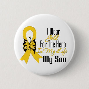 Badge Rond 5 Cm Ruban de Cancer d'enfance mon héros mon fils