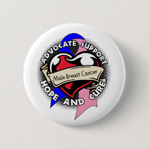Badge Rond 5 Cm Ruban de coeur - cancer du sein masculin