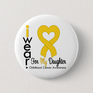 Badge Rond 5 Cm Ruban de coeur d'or de Cancer d'enfance pour la